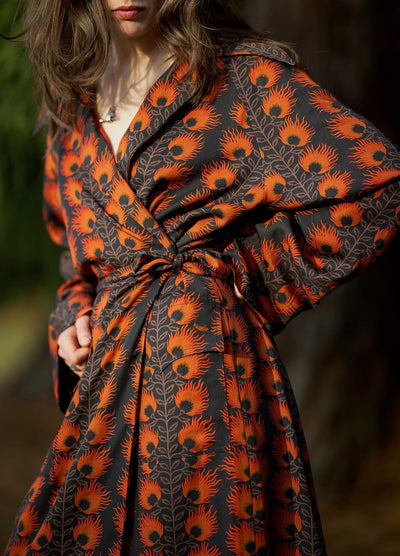 Drapey Wrap Coat in Printed Tencel