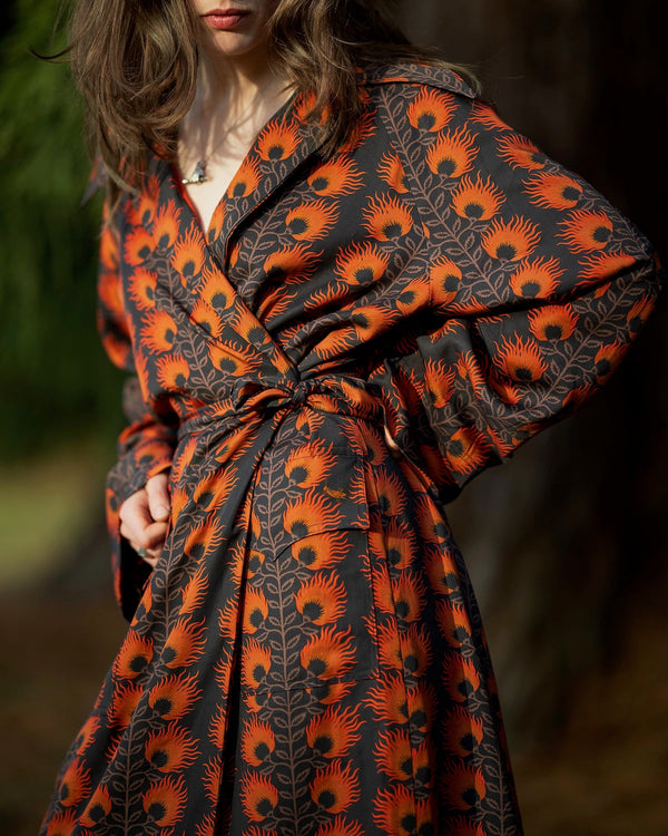 Drapey Wrap Coat in Printed Tencel