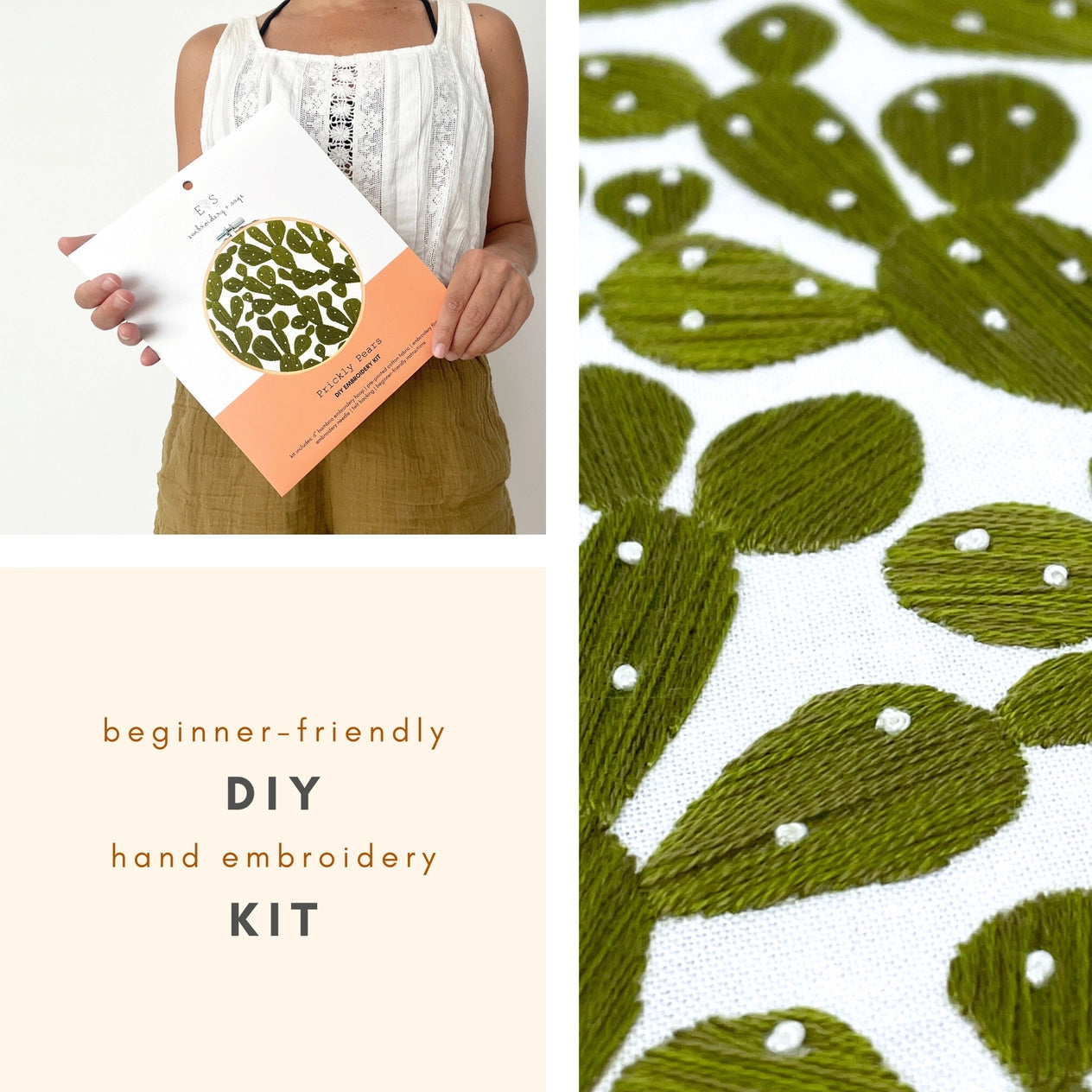 Embroidery and Sage Embroidery Kit - Prickly Pears