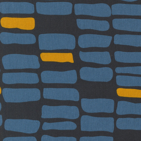 Printed Cotton Poplin - Zen Chic - Urban Whisper - Brick Geometrics Brushstrokes - Navy
