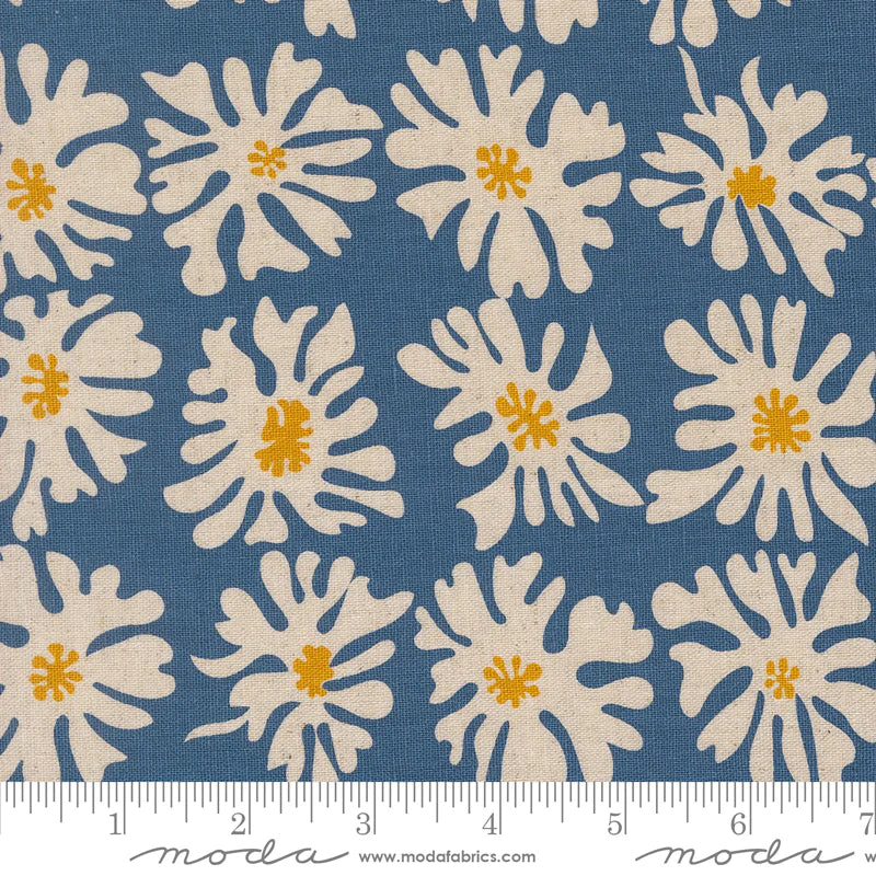 Printed Cotton Linen Mix - Zen Chic -  Urban Whisper - Bloom Florals - Denim