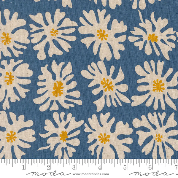 Printed Cotton Linen Mix - Zen Chic -  Urban Whisper - Bloom Florals - Denim
