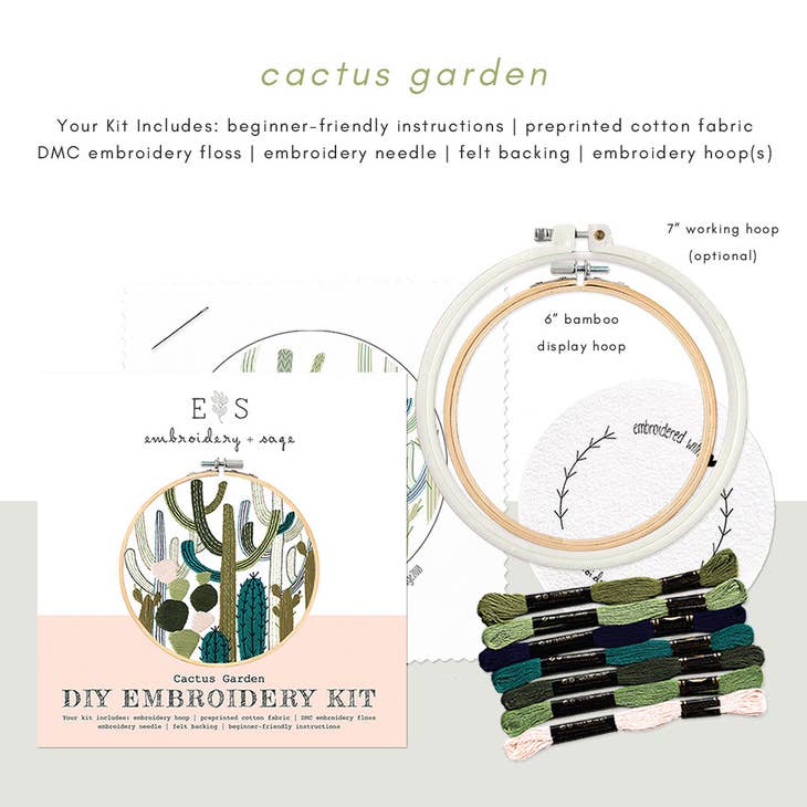 Embroidery and Sage Embroidery Kit - Cactus Garden