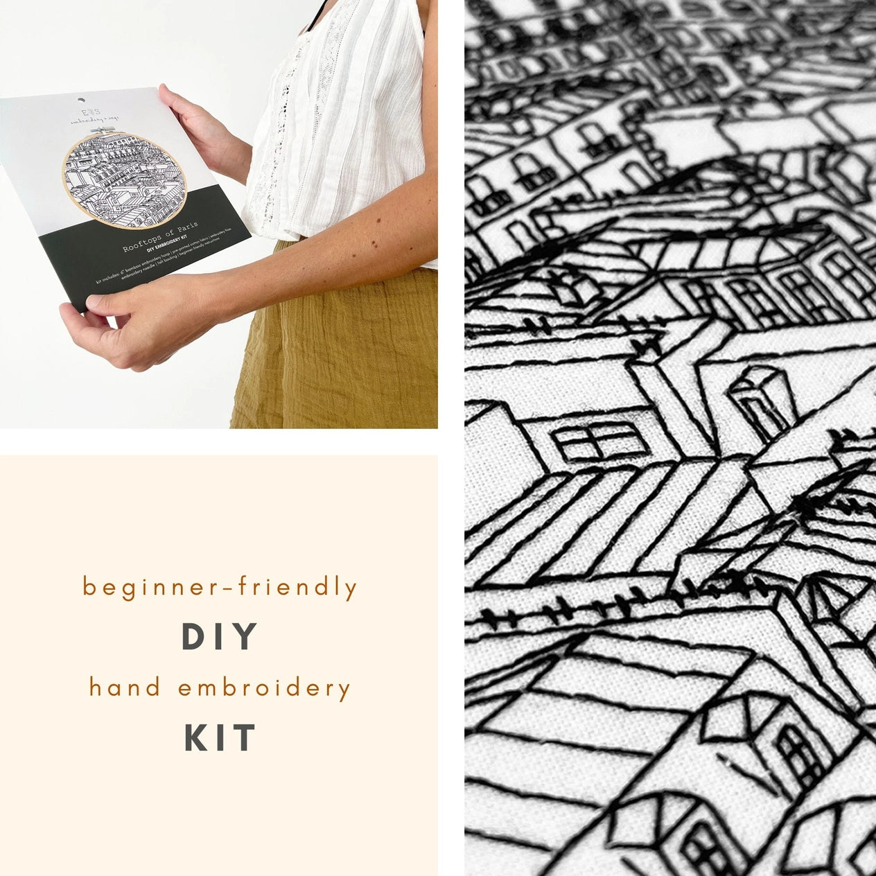 Embroidery and Sage Embroidery Kit - Rooftops of Paris