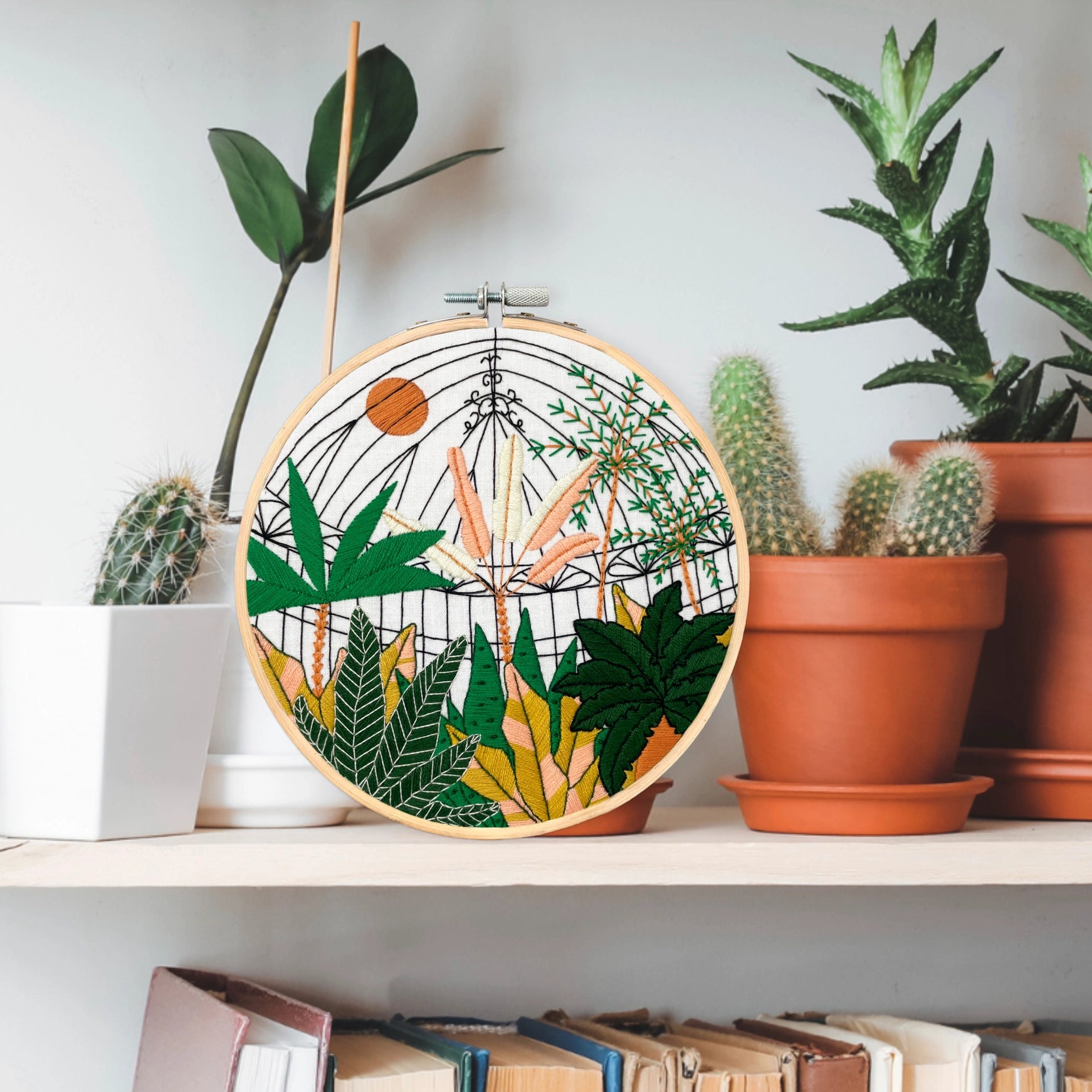 Embroidery and Sage Embroidery Kit - Botanical Greenhouse Garden