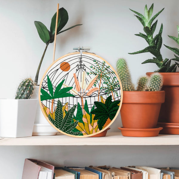 Embroidery and Sage Embroidery Kit - Botanical Greenhouse Garden