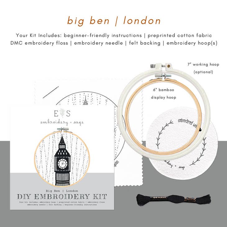 Embroidery and Sage Embroidery Kit - Big Ben