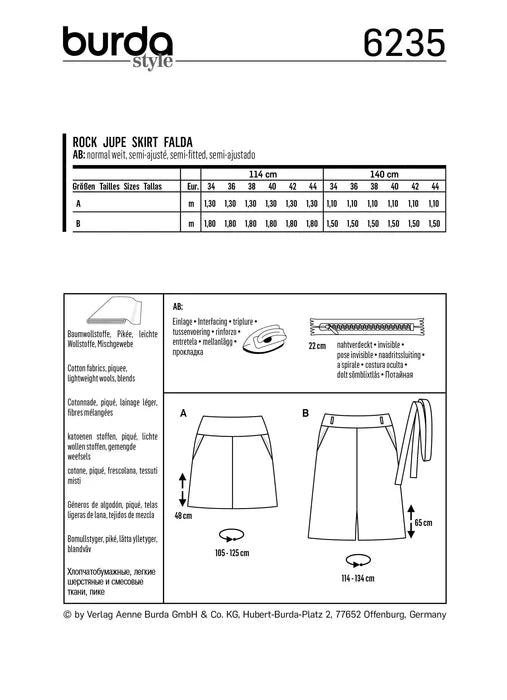 Burda 6235 - Misses Skirt Pattern In Two Lengths
