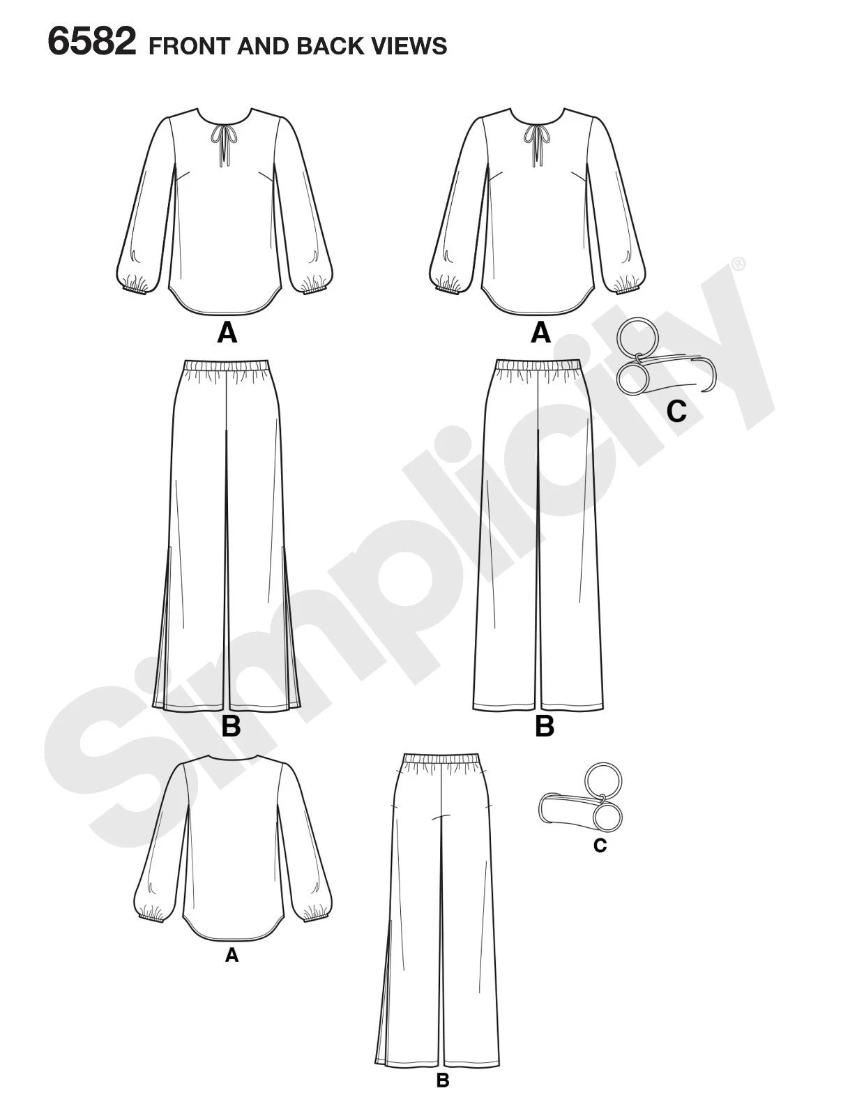 Women's Gathered Sleeve Top and Trousers NL6582