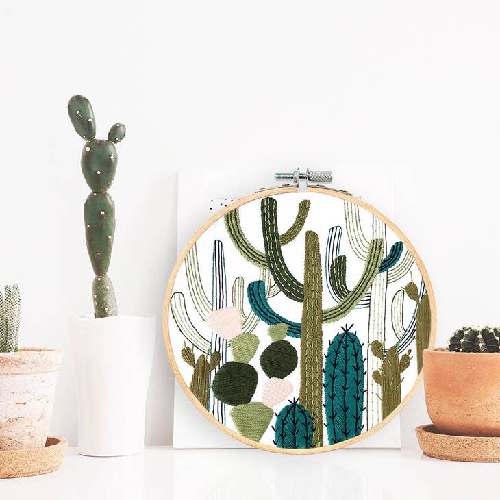 Embroidery and Sage Embroidery Kit - Cactus Garden