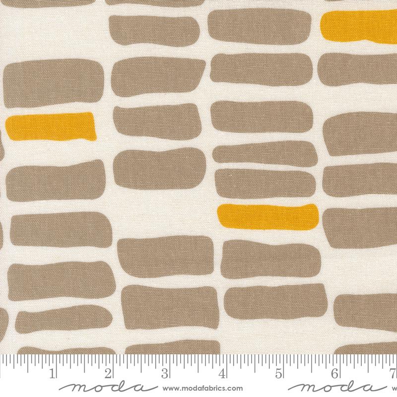 Printed Cotton Poplin - Zen Chic -  Urban Whisper - Brick Geometrics Brushstrokes - White