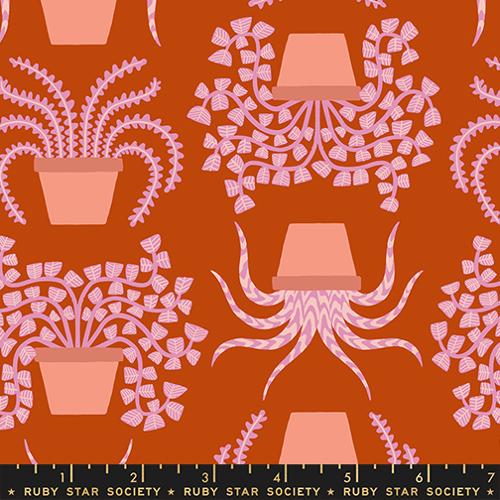 Printed Cotton Poplin - Ruby Star - Calathea - Potted, Cayenne