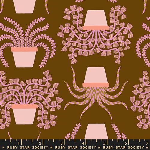 Printed Cotton Poplin - Ruby Star - Calathea - Potted, Cocoa
