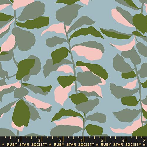 Printed Cotton Poplin - Ruby Star - Calathea - Creeper, Soft Blue