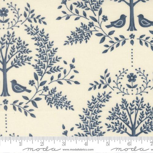 Printed Cotton Poplin - Family Tree - Damask Birds - Warm White