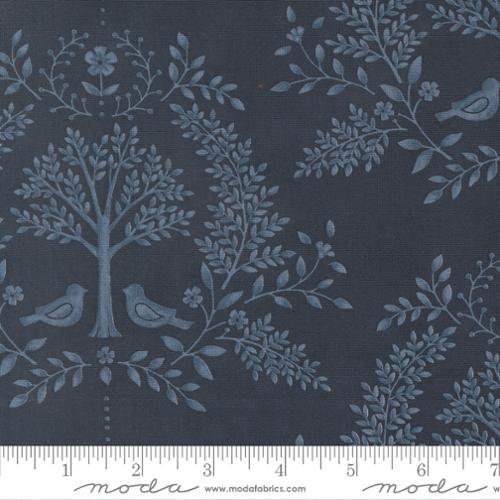 Printed Cotton Poplin - Family Tree - Damask Birds - Dark Blue