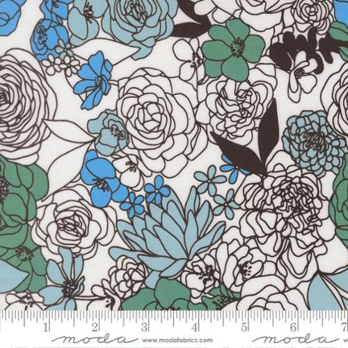Printed Cotton Poplin - Alli K Design - True to Hue - Floral - Dusty Sky
