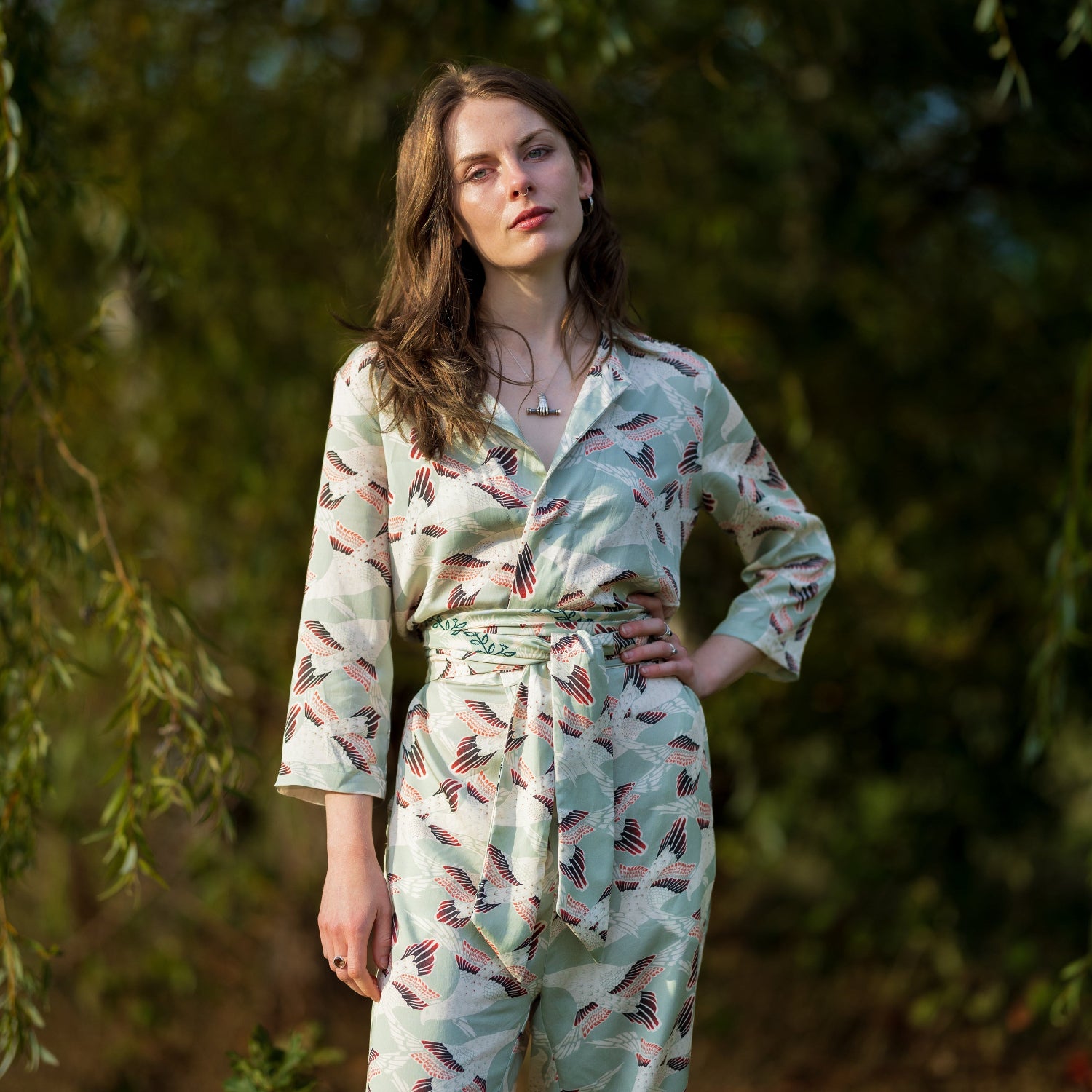 High Noon Printed Tencel - Hawks - Milkbottle