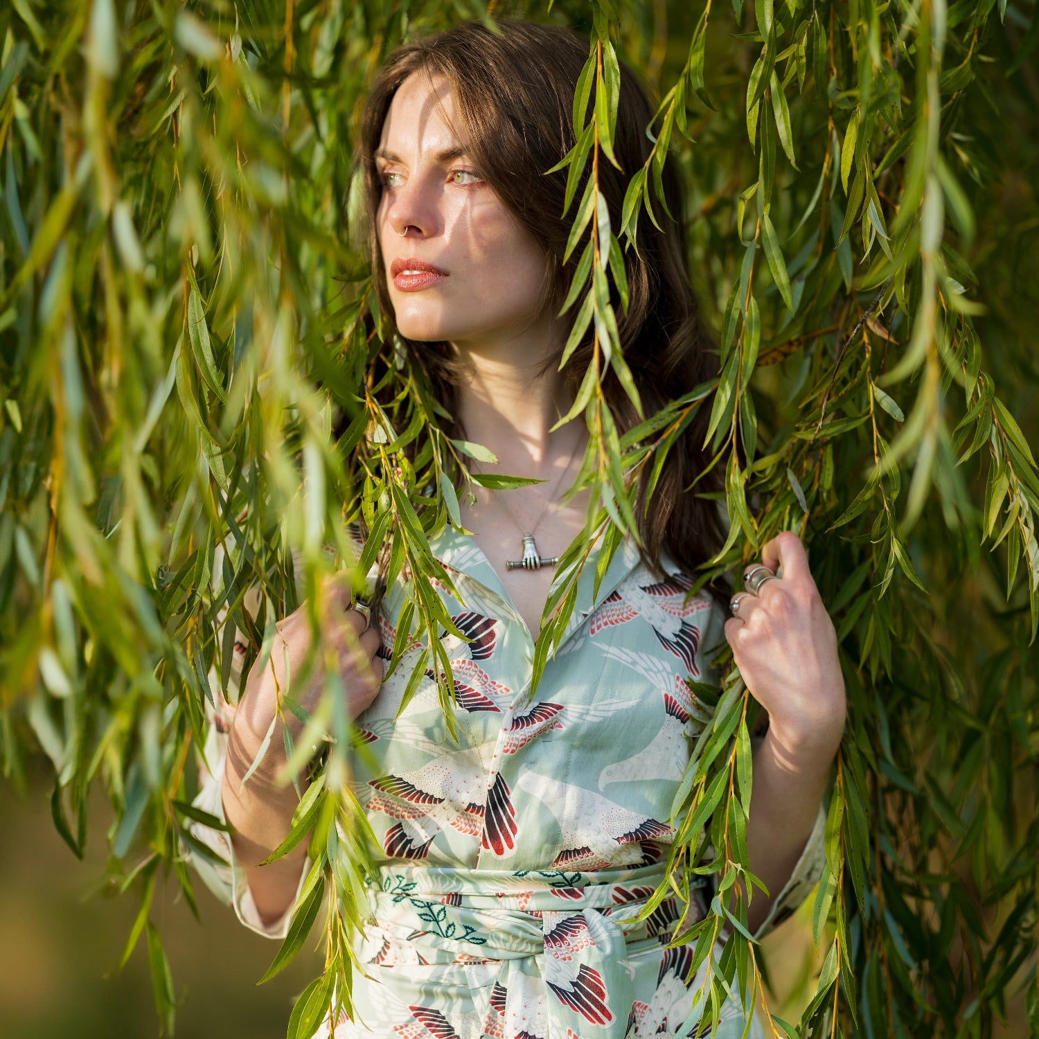 High Noon Printed Tencel - Hawks - Milkbottle