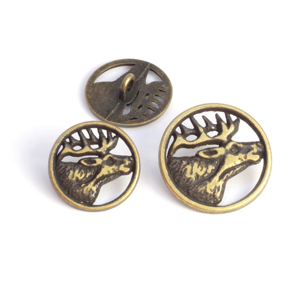 Metal Button - Stag - Antique Brass