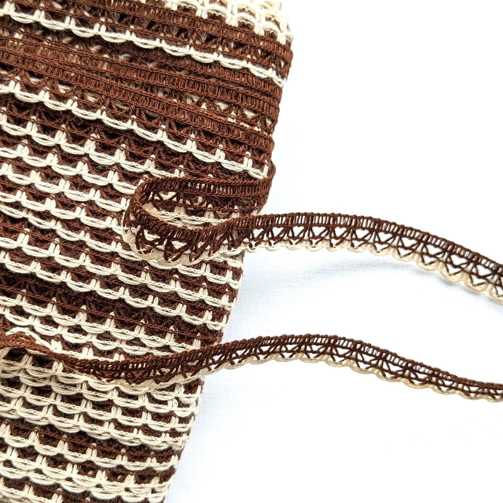 Coloured Edge Lace Trim - 12mm - Brown