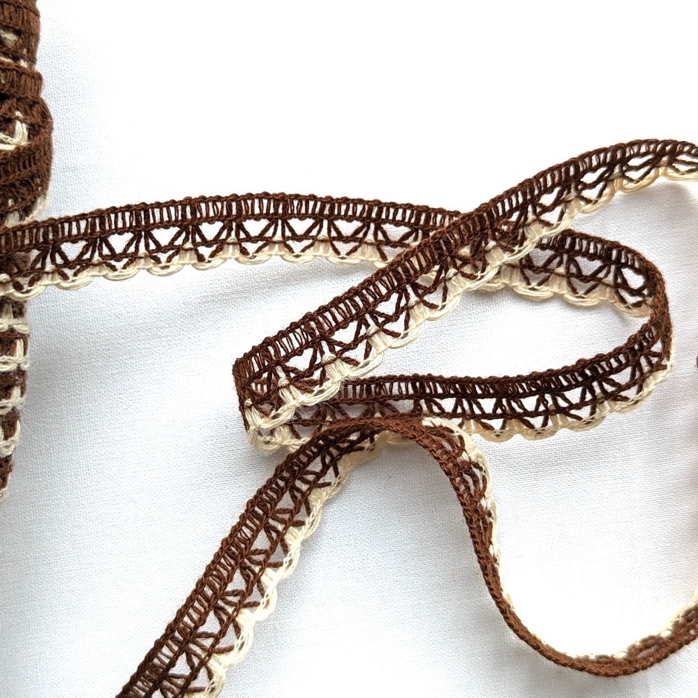 Coloured Edge Lace Trim - 12mm - Brown