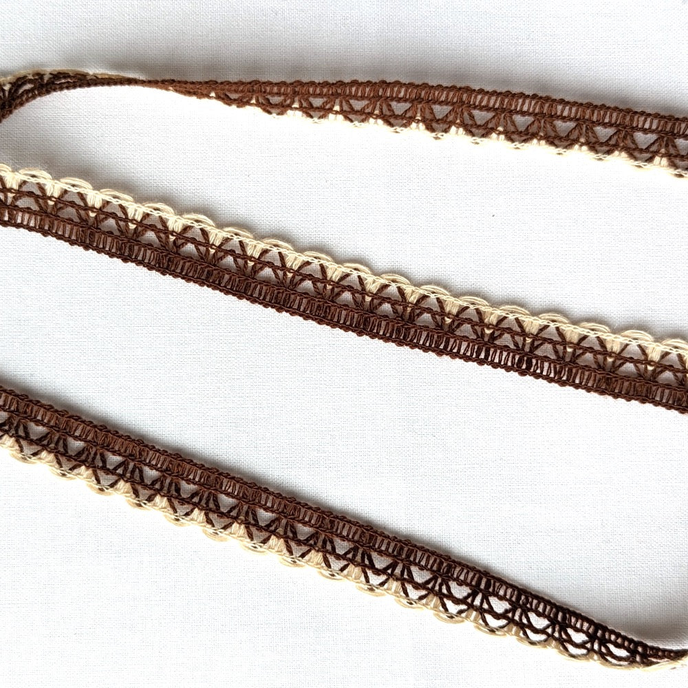 Coloured Edge Lace Trim - 12mm - Brown