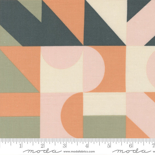 Printed Cotton Poplin - Jessica Rose - Peachy - Geo, Eggshell