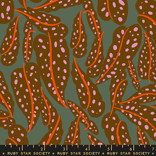 Printed Cotton Poplin - Ruby Star - Calathea - Leaf, Cocoa