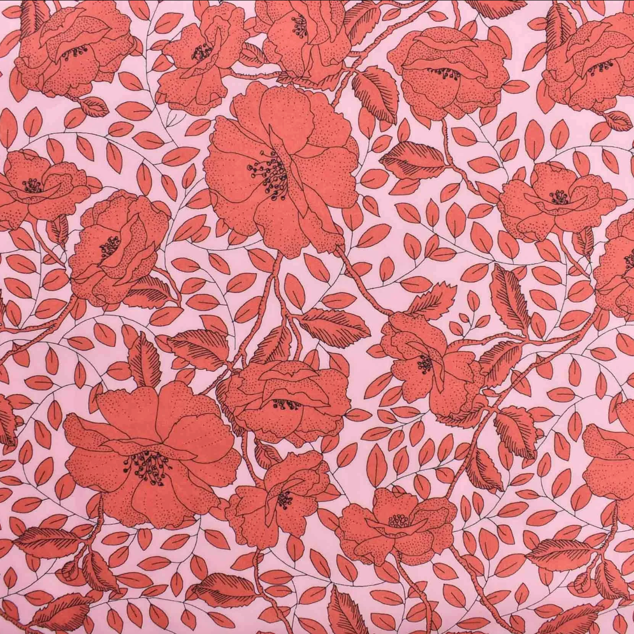 Luxury Printed Cotton Lawn - Grassington - Coral