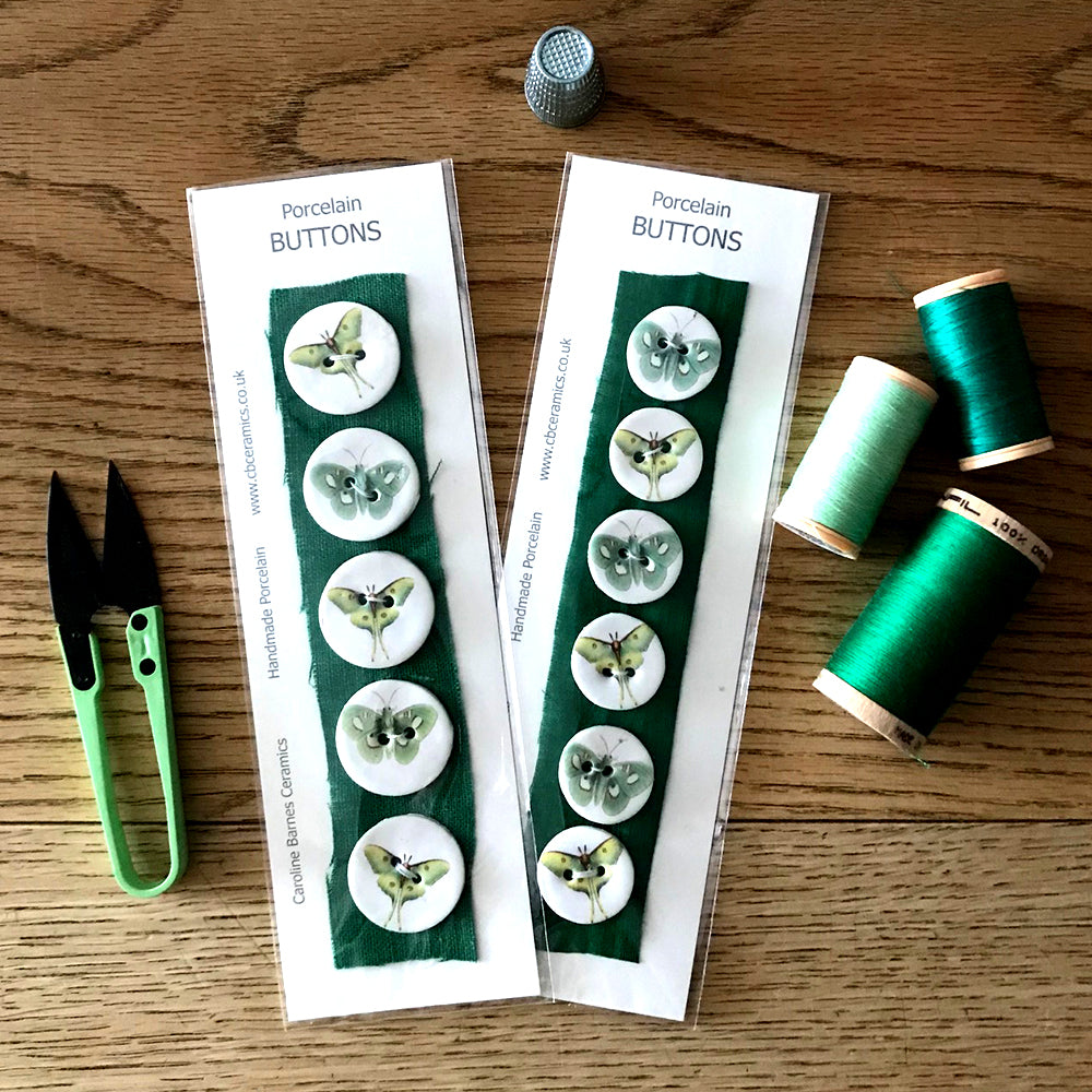 Porcelain Green Moth Buttons
