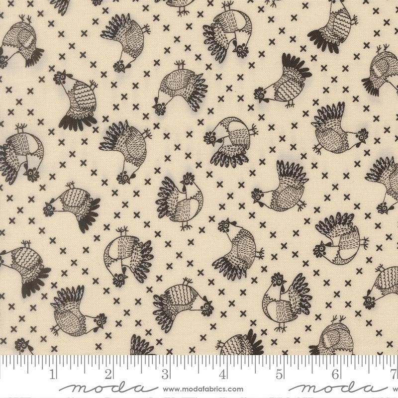 Printed Cotton Poplin - Gingiber - The Henhouse - Cross Stitch Chickens - Cloud Iron