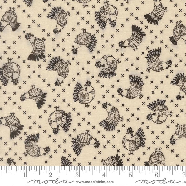 Printed Cotton Poplin - Gingiber - The Henhouse - Cross Stitch Chickens - Cloud Iron