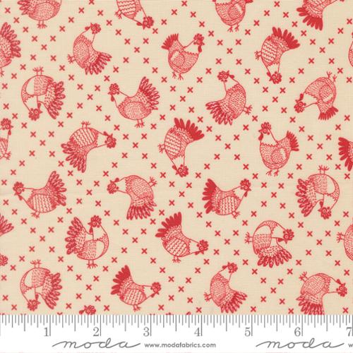 Printed Cotton Poplin - Gingiber - The Henhouse - Cross Stitch Chickens - Cloud Barn