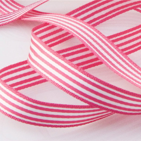 Candy Striped Ribbon 9mm - Lipstick Pink