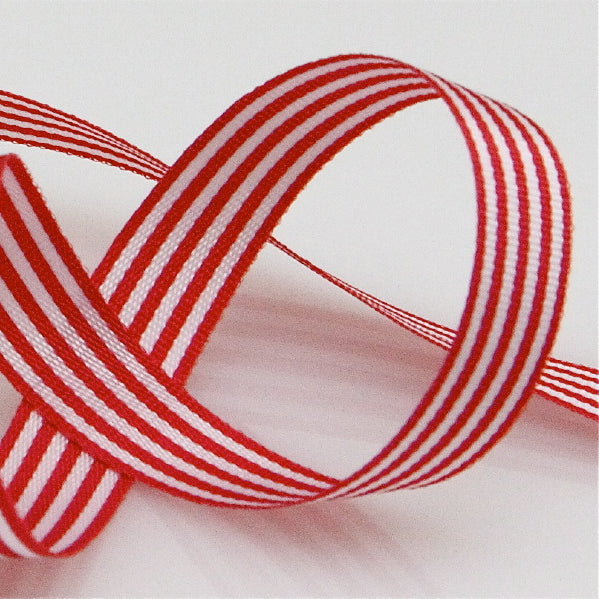Candy Striped Ribbon 9mm - Postbox Red