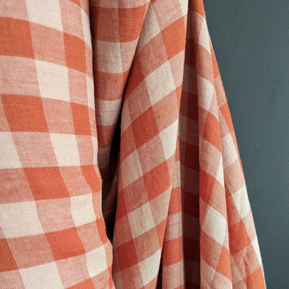 European Linen Gingham - Peaches and Cream