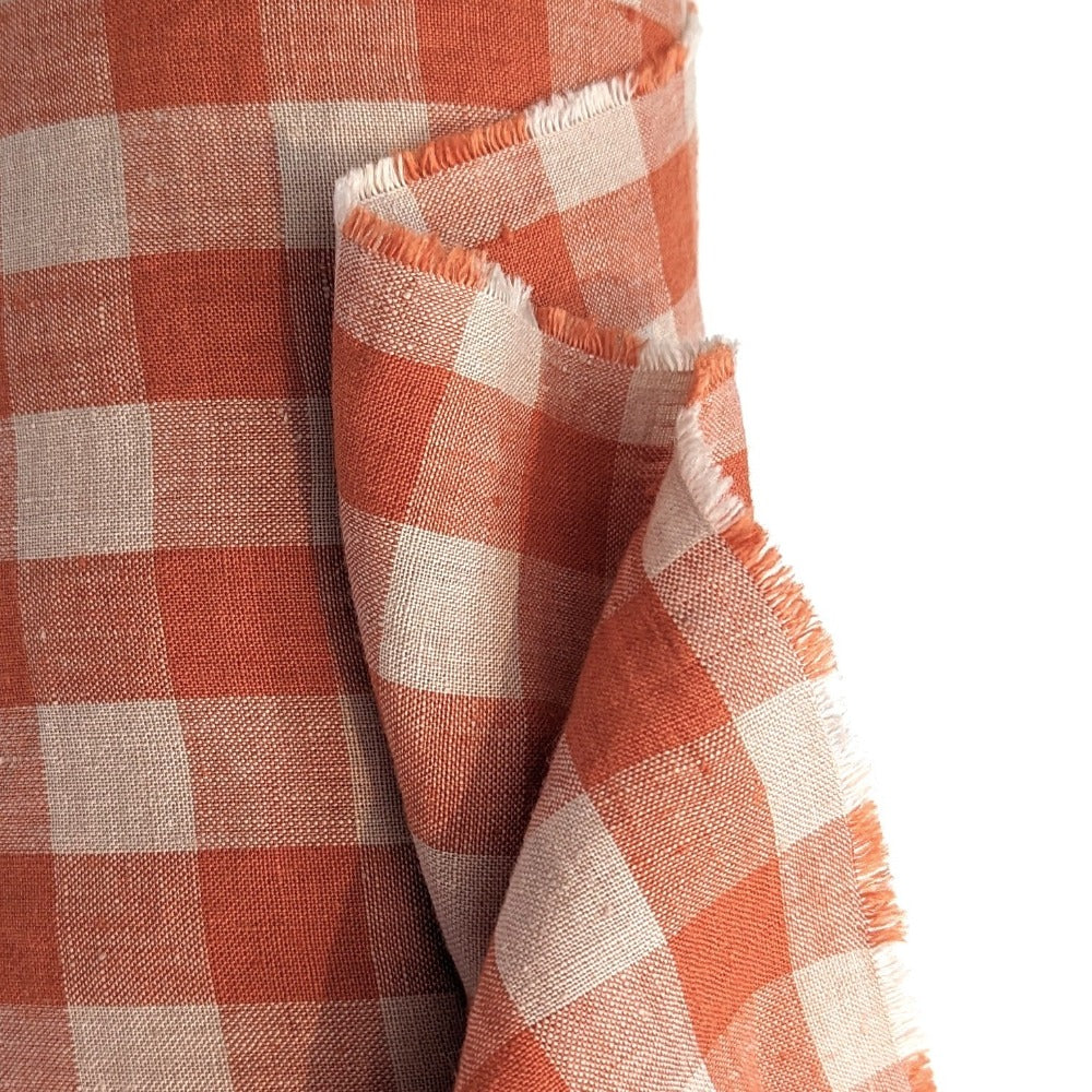 European Linen Gingham - Peaches and Cream