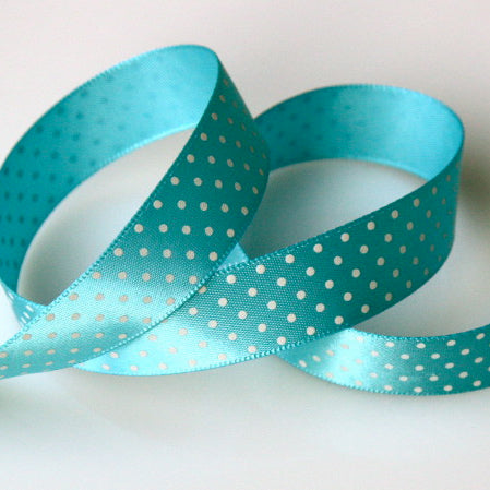 Satin Polka Dot Ribbon 16mm - Turquoise