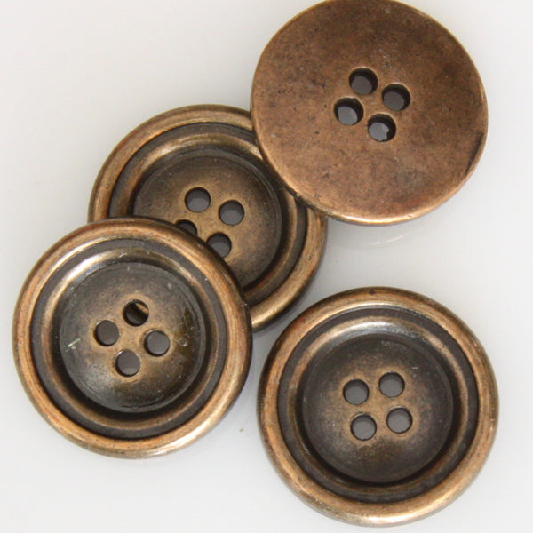 Ridged Four-Hole Metal Button 22mm - Antique Brass