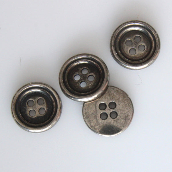 Ridged Four-Hole Metal Button 17mm - Silver