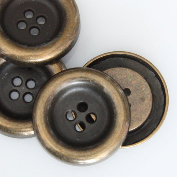 Chunky Four-Hole Metal Button 27mm - Antique Brass