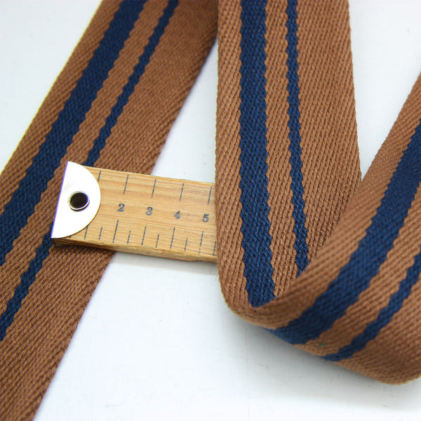 Striped Webbing 50mm - Brown/Navy