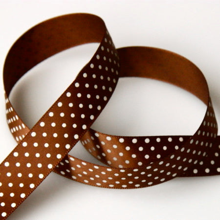 Satin Polka Dot Ribbon 16mm - Brown