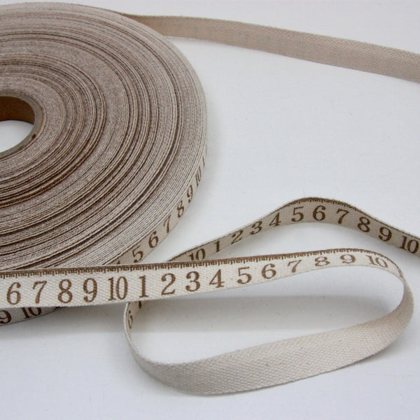 Printed Cotton Ribbon - Measuring Tape Brown 16mm