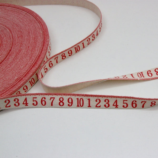 Printed Cotton Ribbon - Measuring Tape Red 16mm