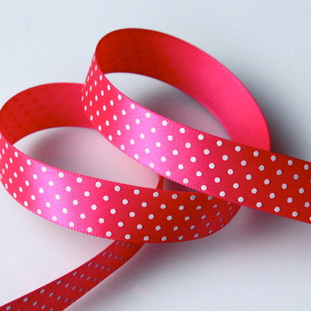Satin Polka Dot Ribbon 16mm - Fuchsia