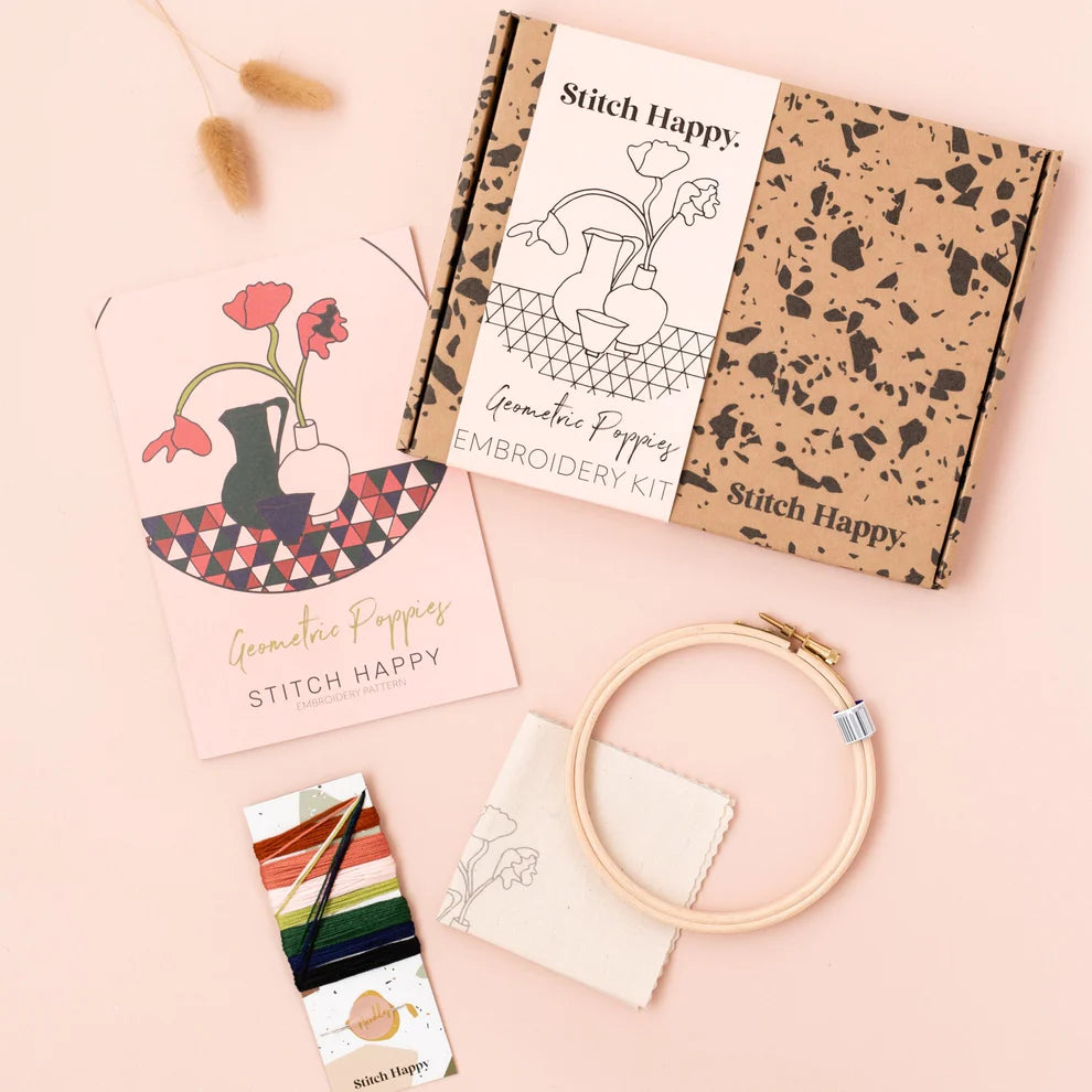 Stitch Happy Embroidery Kit - Geometric Poppies