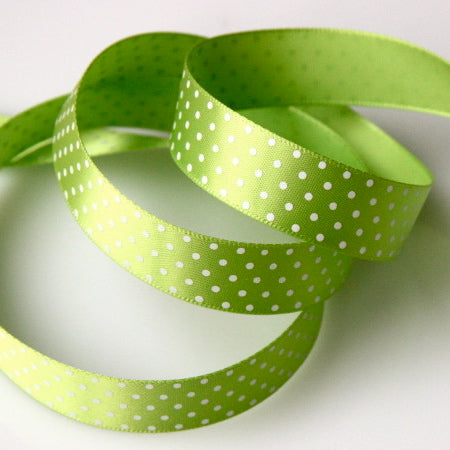 Satin Polka Dot Ribbon 16mm - Lime Green