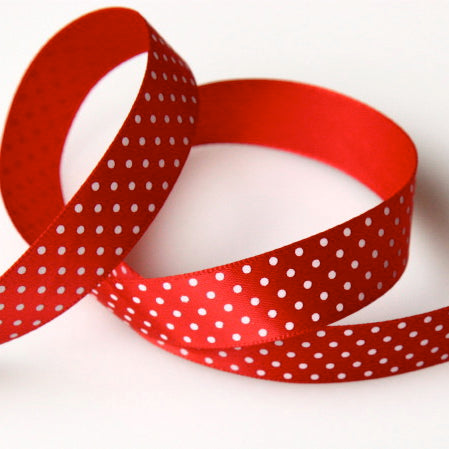 Satin Polka Dot Ribbon 16mm - Red/White